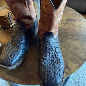 Dan Post Black Croc-Embossed Foot with Brown Leather Shaft Cowboy Boots